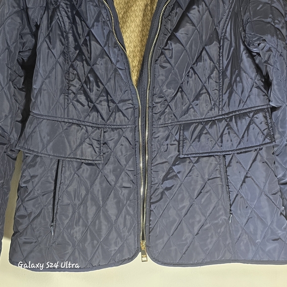 MICHAEL Michael Kors Navy Quilted Puffer with Cream Collar - Picture 8 of 10
